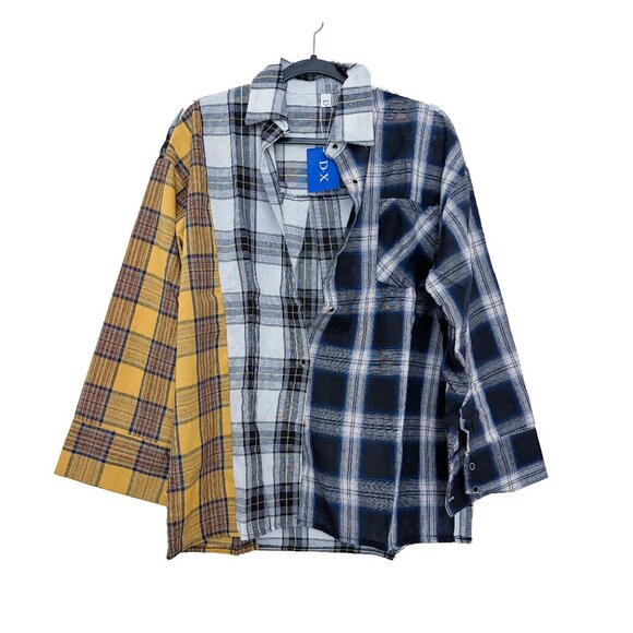 YesStyle Contrast Tone Plaid Shirt Size M - White/Black/Yellow - Picture 2 of 3